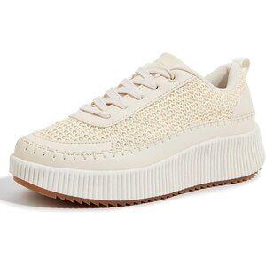 Lucky Step Women Beige Rhinestone Sparkly Chunky Retro Braided Casual Sneakers